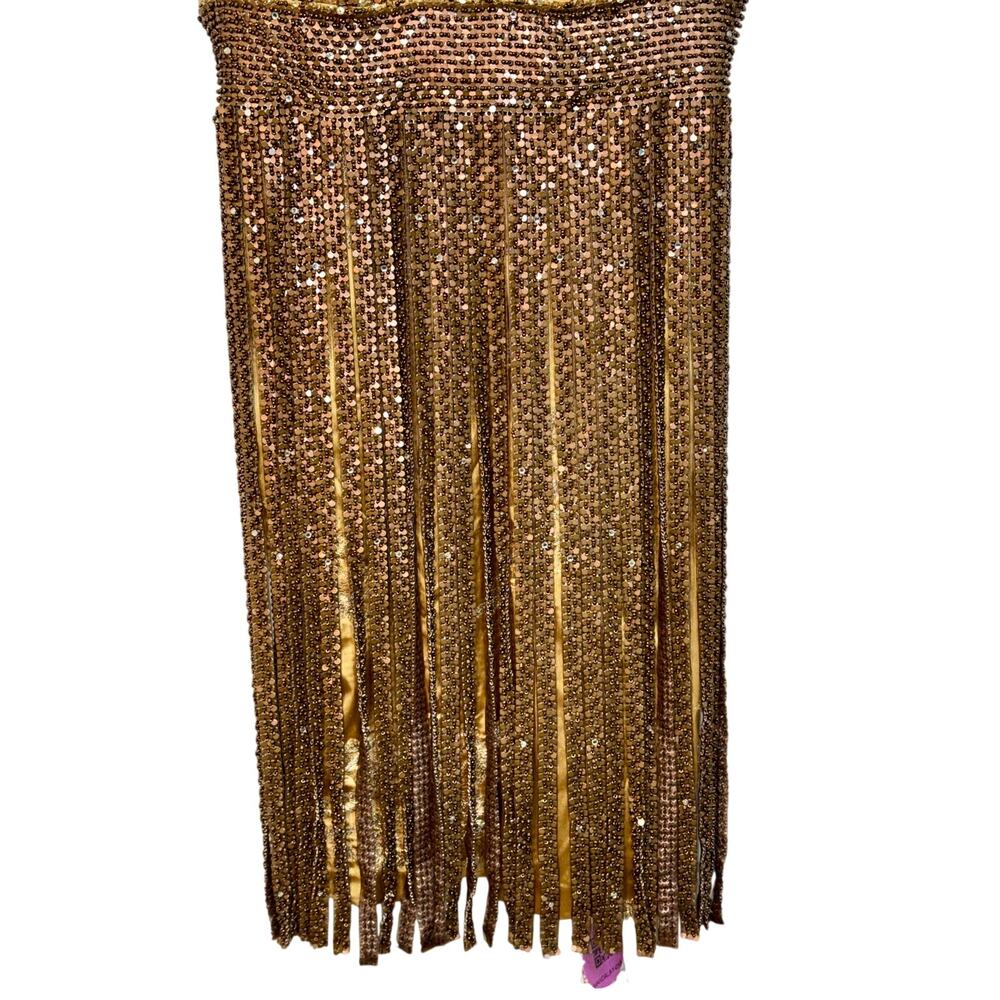 NWT Mandalay Gold Beaded Fringe Studded Sequin Mini Cocktail Party Dress Size 2 - Picture 3 of 13